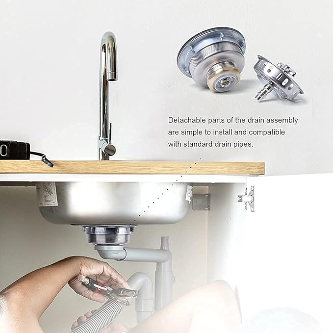 304 Stainless Steel Kitchen Sink Twist Lock Basket Drain Assembly W/Brass Nuts-VARNAHOME