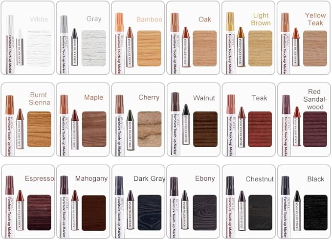 DEWEL Wood Furniture Markers & Filler Sticks Repair Kit, New Improved 18 Colors Touch Up Markers and Wax Sticks - Cover Damaged Wooden Surface and Floor, for Pet Scratches, Stains, Cracks and Dents