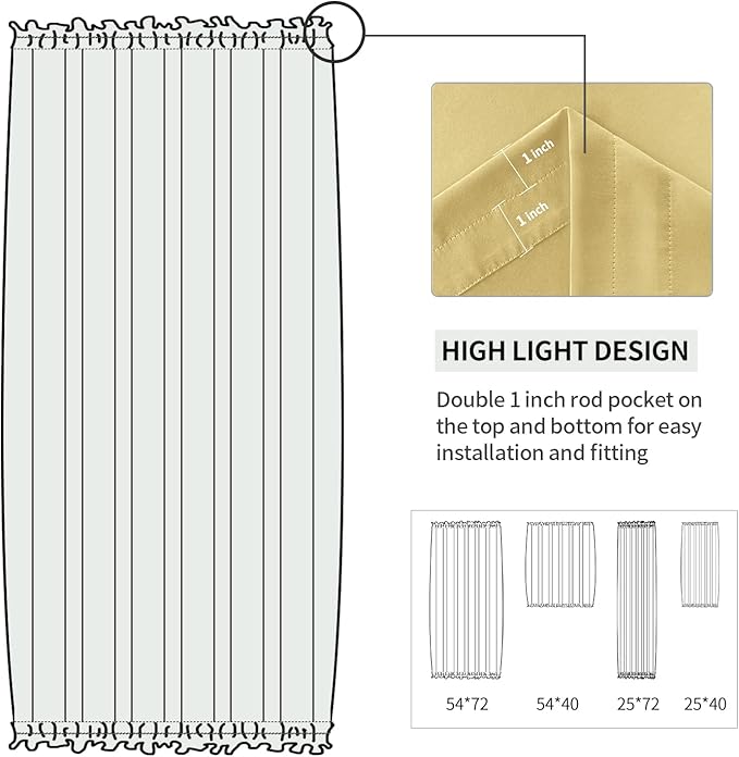 DWCN French Door Curtains – Rod Pocket Thermal Blackout Curtain for Doors with Glass Window, Kitchen and Patio Doors for Privacy, 54 X 72 Inches Long, 1 Curtain Panel with Tieback, Light Yellow