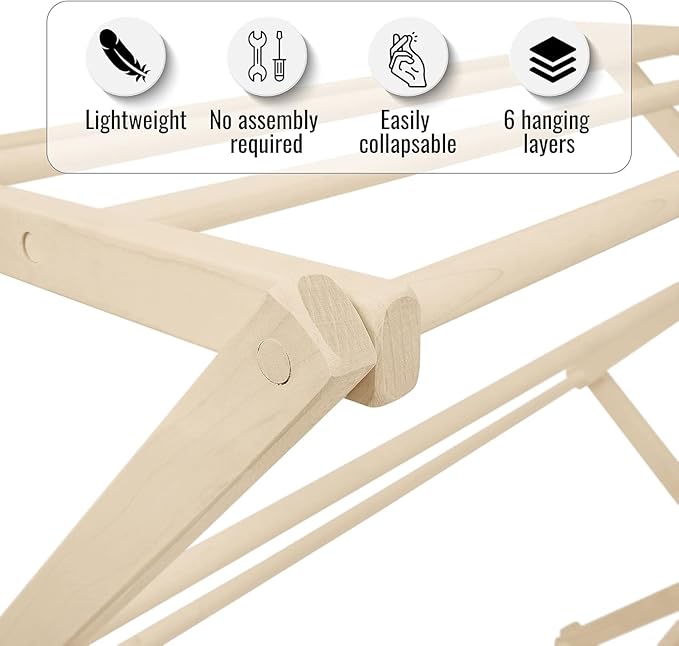 Pennsylvania Woodworks Premium American Maple Clothes Drying Rack - Handcrafted in Pennsylvania - Solid Wood Construction, Collapsible, Eco-Friendly Laundry Solution (X-Large)