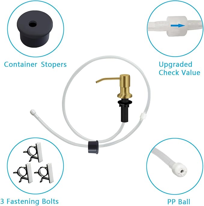 Soap Dispenser for Kitchen Sink, Kichen Sink Soap Dispenser, 47" Extension Tube kit, Under Sink Soap Dispenser Pump, No Need More Refills, Good Suction Power, Golden