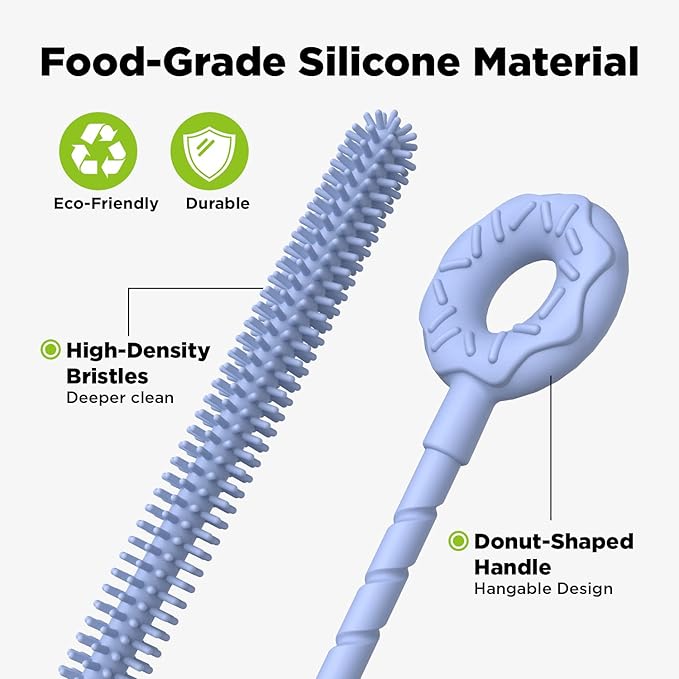 2 Pcs Silicone Straw Cleaner Brush, Extra Long Cleaning Brushes for Straws, 6mm&9mm, Blue