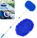 47" Car Wash Brush Kit Mitt Mop Sponge with Long Handle Chenille Microfiber Car Cleaning Brush Kit Duster Washing Car Tools Accessories, 1 Chenille Scratch-Free Replacement Head Aluminum Alloy Pole