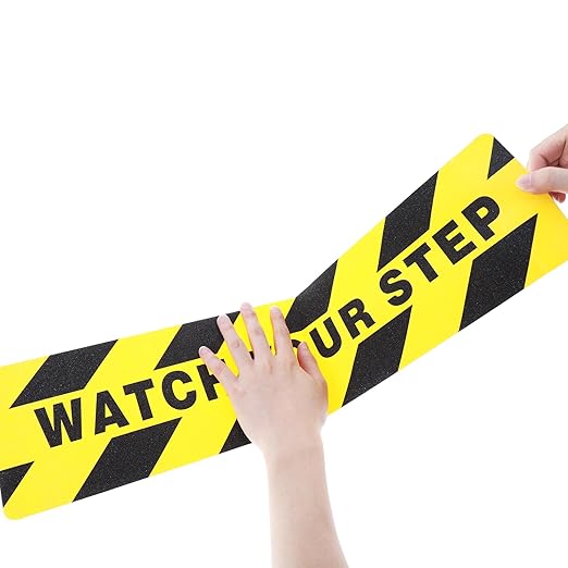 Boao 24 Pieces Watch Your Step Stickers Sign 6 x 24 Inch Caution Watch Your Step Floor Decals Warning Sticker Adhesive Tape Anti Slip Abrasive Tape for Workplace Safety Wet Floor Caution