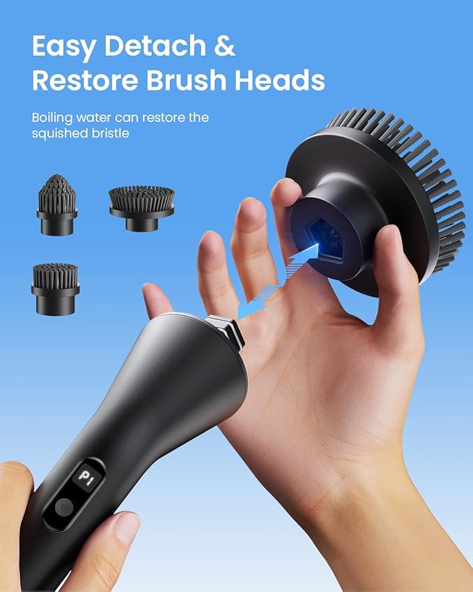 Leebein Electric Spin Scrubber, 2025 Upgraded Cordless Cleaning Brush Scrubber, IPX7 Waterproof Power Scrubber with 7 Brush Heads, Extended Handle and 2 Speeds for Bathroom Shower Bathtub Floor
