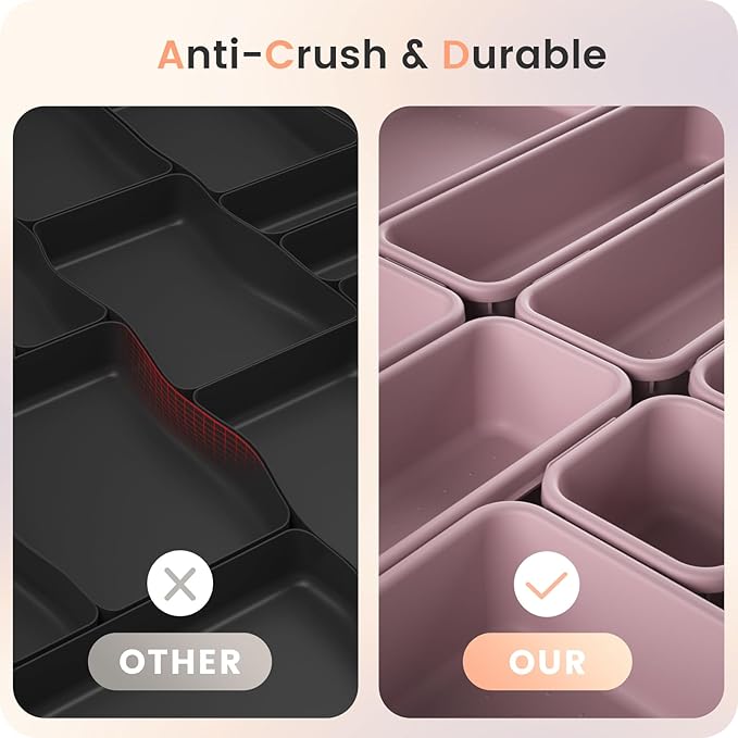 A-LuGei 【28PCS】 Drawer Organizer, Bathroom Organizers and Storage, Makeup organizer, Desk drawer organizer, Storage Bins for Kitchen Office Bedroom Vanity Jewelry Pantry Garage【Purple】【4Size】