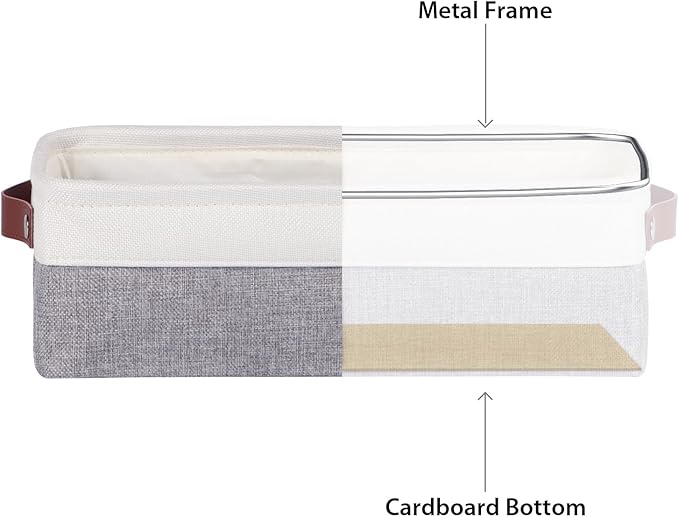 Univivi 4PC Small Fabric Storage Bins,15x6x5 inch Long Narrow Storage Baskets with PU Handles for Closet,Cabinet,Countertop Organizing Small Items (Gray,15x6x5 inch)