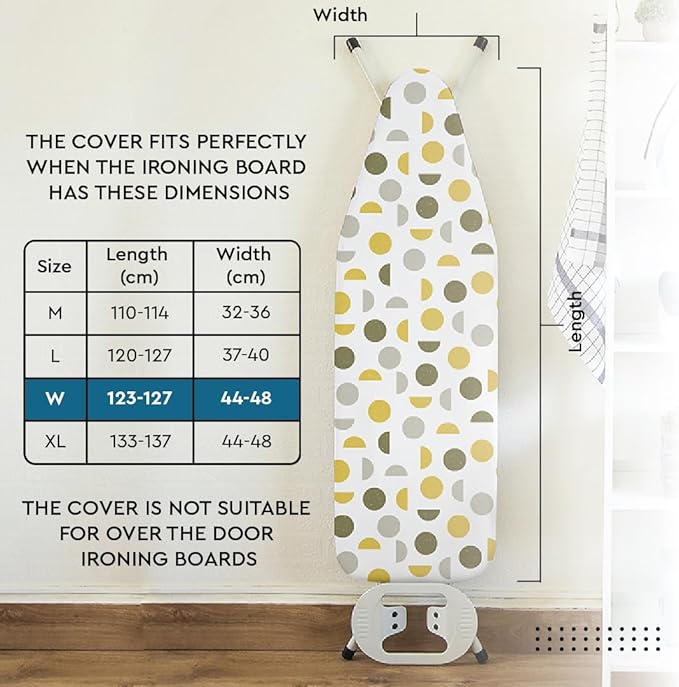 Encasa XO Ironing Board Cover and Pad 49"x18" - Thick 3mm Felt Padding, Drawstring Tightening & Lock, Easy Fit, Scorch & Stain Resistant, Fits Wide Ironing Board - Big Leaves Green