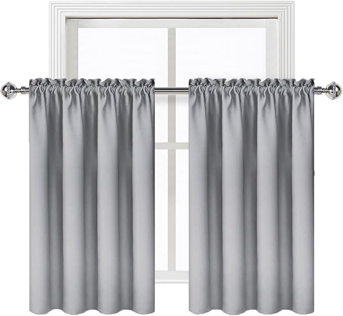 DWCN Blackout Curtains for Living Room Thermal Insulated, Energy Saving & Noise Reducing Bedroom Curtains, Silver Grey, W 52x L 36 Inch, Set of 2 Rod Pocket Curtain Panels