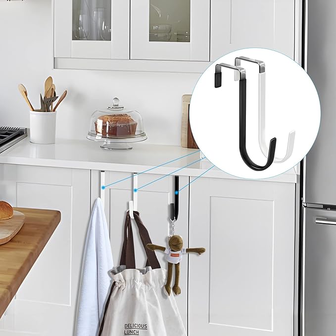 FYY 6PCS Over The Door Hooks, Door Hangers Hooks with Rubber Prevent Scratches Heavy Duty Organizer Hooks for Living Room, Bathroom, Bedroom, Kitchen Hanging Clothes, Towels, Hats, Bags Black+White