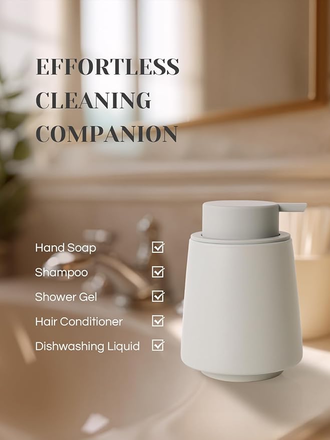 INGOFIN Ceramic Foaming Soap Dispenser -14 oz Foam Hand Soap Dispenser Bathroom, Modern Refillable Dish Wash Bottle for Kitchen with Large Pump, Matte Grey