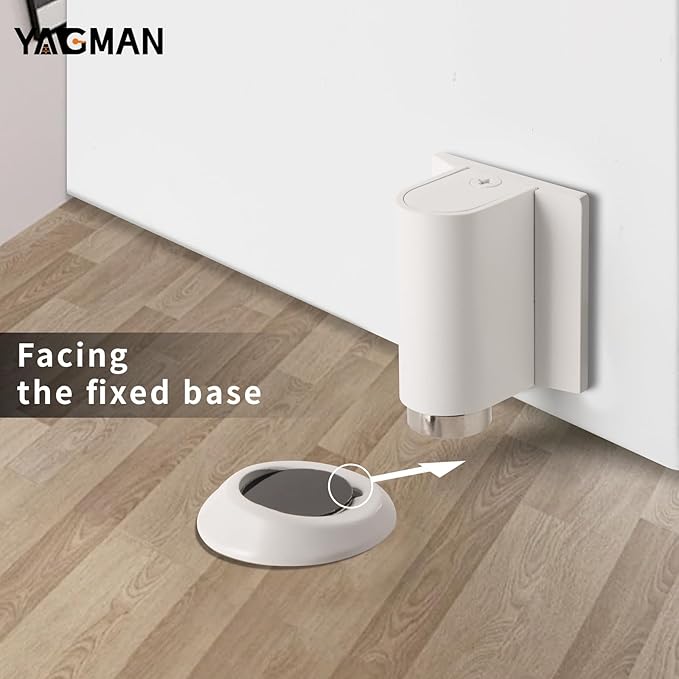 1 Pack Magnetic Door Stoppers Retractable Bottom of Door Holder No Drilling Mount Floor Door Stop with Screws and Adhesive Catch Door Keep Door Open White WT-1
