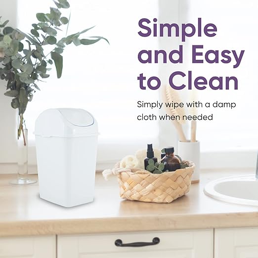 Superio Mini Desktop Trash Can with Swing Top Lid Portable Plastic Garbage Can for Countertop, Desktop, Make up Vanity, Bathroom, Car, Under Sink, Dorm, Compact Waste Bin 5 L 1.25 Gal (2, White)