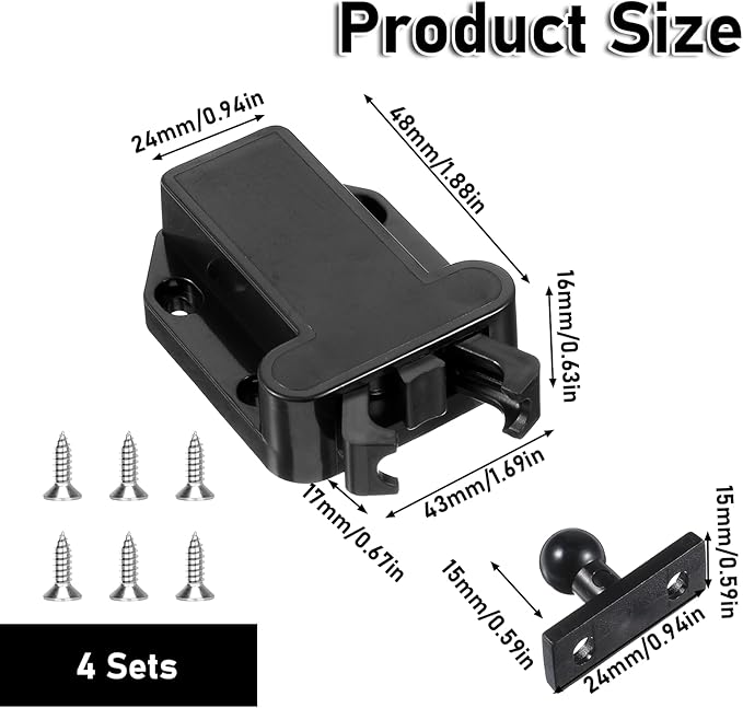 4Pack Push Latches for Cabinets, Push to Open Catch Lock,Safe Rebound Self-Locking Device Drawer Catch Push to Open Door Latch Cabinet Hardware for Cabinet Drawer Wardrobe Kitchen Door