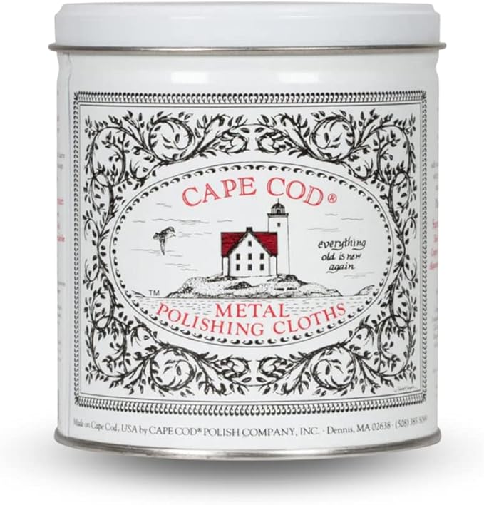 Cape Cod Polishing Metal Tin Bundle for Fine Metals | (12) 4X6 Polishing Cloths | (1) 12x12 Buffing Cloth | (1) Pair of Nitrile Gloves