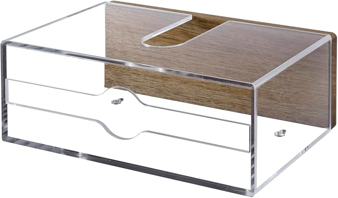 MyGift Deluxe Modern Metal Folded Commercial Paper Towel Holder with Rustic Burnt Solid Wood Tray Lid, Wall Mounted Trifold Multifold Z Fold Disposable Napkin Dispenser (Acrylic & Acacia Wood)