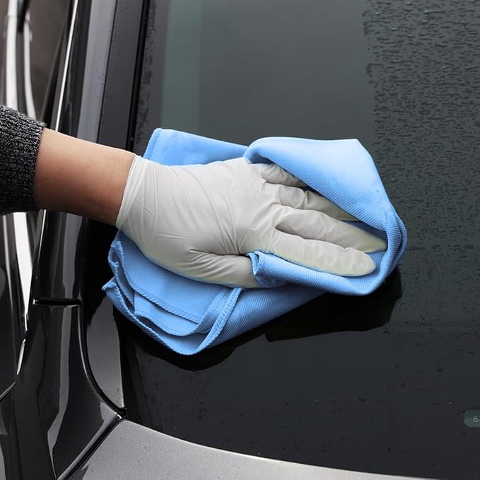 Mr. Lustre Microfiber Glass Cleaning Towels for Cars – 16 x 16 in, Ultra-Fine, Streak-Free, Lint-Free, Scratch-Free Auto Detailing Cloths, Window & Car Towel, Removes Water Spots, Blue (6-Pack)