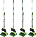 Broom and Dustpan Set, 52-in Long Adjustable Handle Broom Dustpan Combo with Dust pan Teeth to Automatically Clean Hair Suitable for Home Kitchen Office Hall Floor (Green), 4 Pack