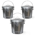 Plexon 6 Gallon Small Metal Trash Can with Locking Lid Galvanized Metal Bucket for Poultry Feed Bird Seed Storage Ash Outside Garbage Can with Lid, 3 Pack