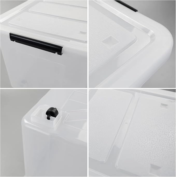 4 Packs 70L Large Plastic Storage Container with Wheels and Latching Lid, Stackable Storage Containers Bin, Clear
