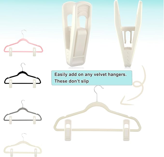 Hanger Clips Perfect for Velvet Hangers (Beige, 80 PCS), Strong Plastic Clips Pant Skirt Hanger Clips for Beige Flocking Felt Hangers