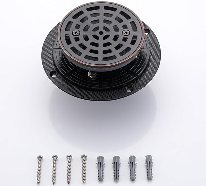RANDOM Round Shower Drain SUS304 Stainless Steel Oil Rubbed Bronze Shower Drain 4 inch with Adjustable PVC Base Flange,Shower Floor Drain with Removable Cover Grid Grate