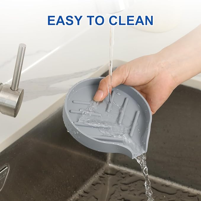 LANMU Silicone Smiley Face Sponge Holder for Kitchen Sink, Sink Caddy Organizer with Drainage for Quick Drying, Dishwasher Safe, Fit Palm Bush, Soap Dispenser Storage