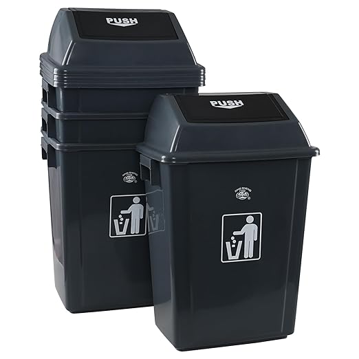 13 Gallon Kitchen Trash Can with Swing Lid, 4-Pack Large Plastic Swing Top Garbage Can, Grey