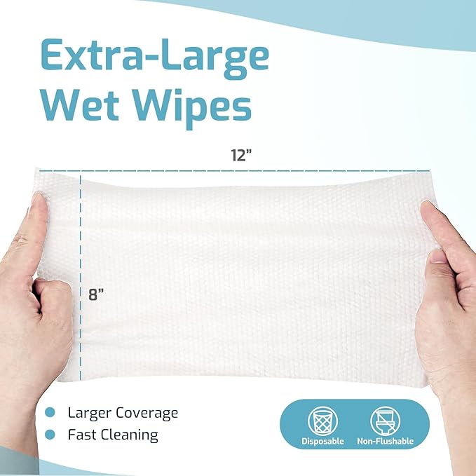 SUNKISS Trustplus Wet Wipes for Adult No Rinse, Extra Large 8”x12” Body Cleaning Washcloths for Elderly Incontinence & Cleansing, Fresh Scented, 200 Count (4 Packs of 50)