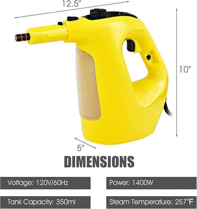 COSTWAY Handheld MultiPurpose Steam Cleaner with 17 Pieces, 350ml Large Capacity Steam Mop Continuous Fill water, Portable Chemical-Free Steamer for Home Use, Floors, Windows, 1400W, Yellow