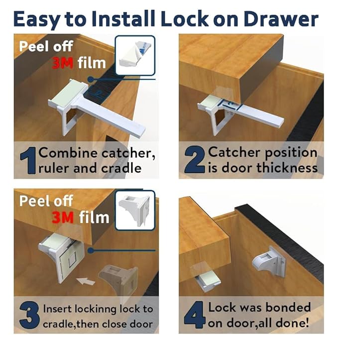 12 Pack Magnetic Cabinet Locks Baby Proofing, Child Proof Cabinet Locks, Child Safety Cupboard Drawers Latches - Adhesive Easy Installation