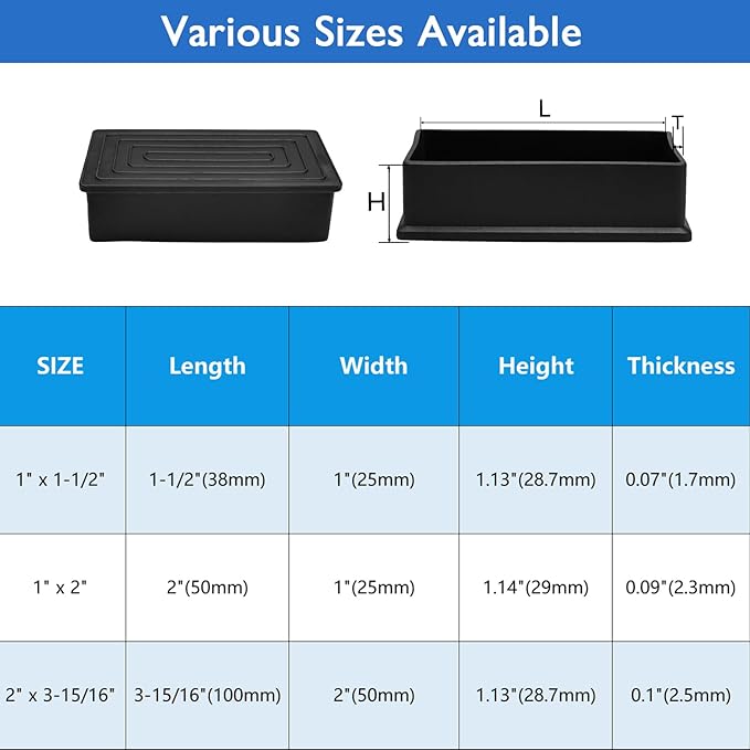 4 Pcs 2" x 4" Rectangular Rubber Chair Leg Caps, PVC Table Leg Covers, Flexible & Anti-Slip Furniture Leg End Caps, Chair Leg Floor Protectors for Bar Stool Leg Patio Indoor, Black