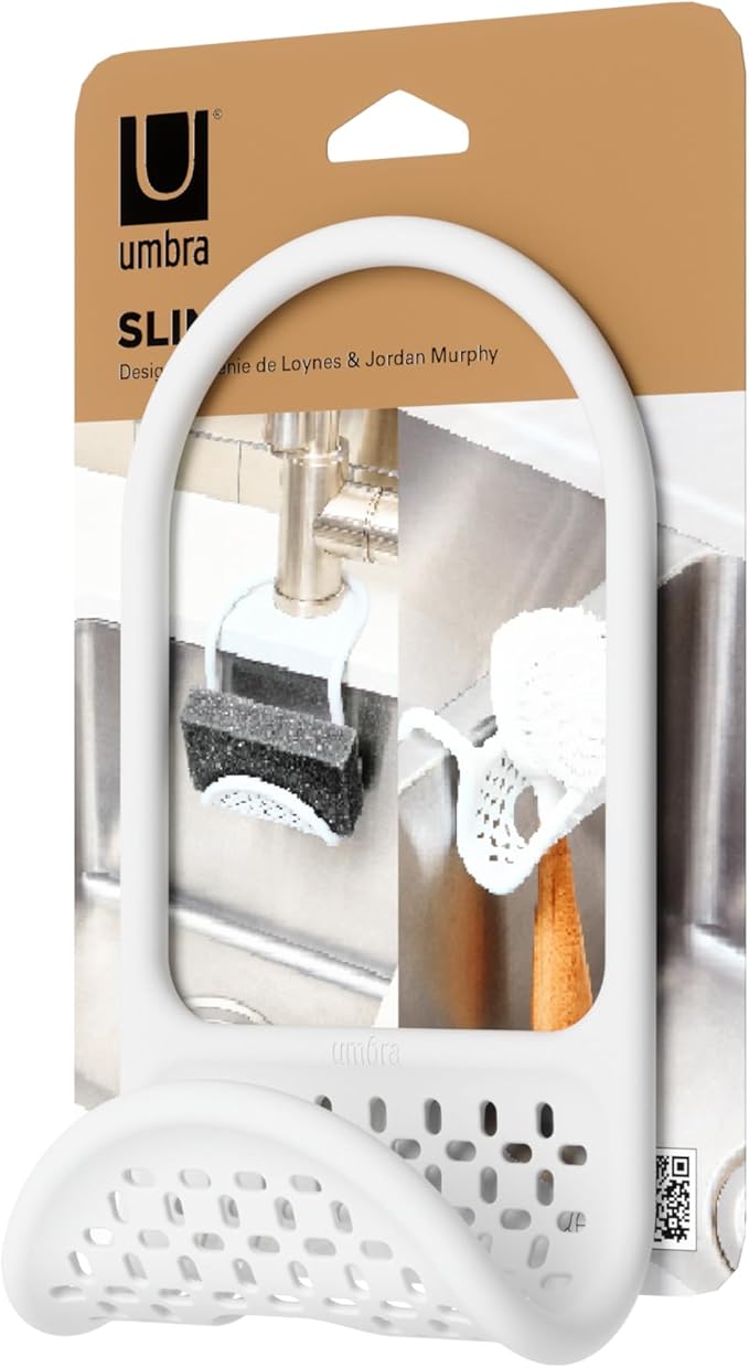 Umbra Sling Flexible Sink Caddy, Non-Slip – Holds Sponge, Scrubbing Brush or Dishrag, White