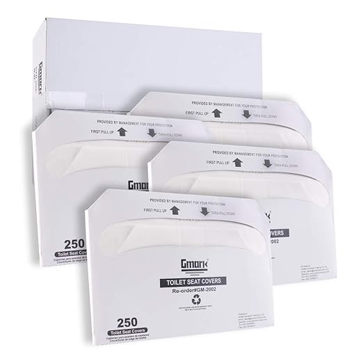 Gmark Paper Toilet Seat Covers - Thick Strength 100% Virgin Paper Disposable Half-Fold Toilet Seat Cover Dispensers - 4 Packs of 250 (1000 Total) GM2002