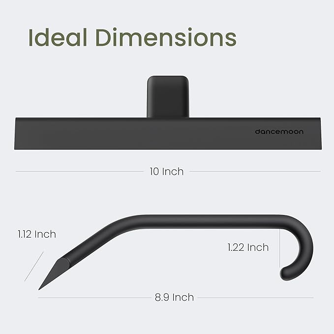 dancemoon JustHang Shower Squeegee for Glass Doors, All-One-Piece Silicone with Built-in Hook Design for Easy Hanging and Cleaning, 10 Inch Black