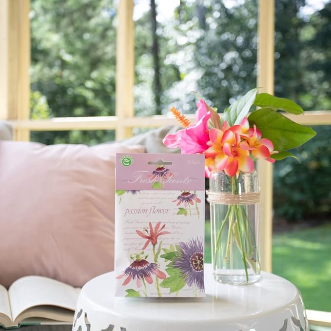 WILLOWBROOK | Fresh Scents Scented Sachet Packet | Passion Flower | Air Freshener Bags for Drawers, Closets, Cars | 6 Pack | Long Lasting Home Fragrance