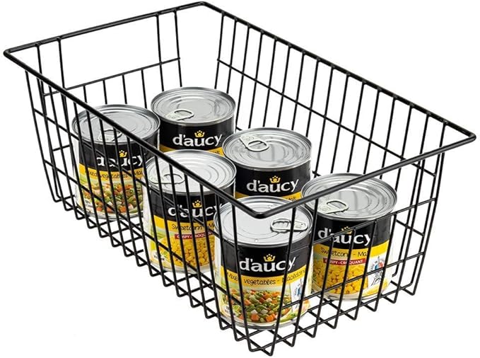 SANNO Freezer Baskets Wire Storage Baskets Closet Baskets Bin Farmhouse Organizer Storage Bins Large Organizer Bins for Home, Office, Bathroom, Pantry Organization Storage -Black Set of 2, 15.7"