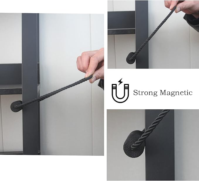 Magnetic Curtain Tiebacks 4 Pack Black Curtain Rope Tieback Curtain Holders for Drapes Modern Tie Backs Decorative Curtain Holdbacks