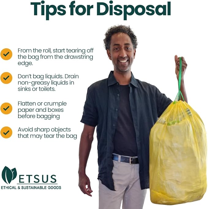13 Gallon Trash Bags with Drawstrings, 40 Bags Made from 50% Recycled Plastic, Leakproof and Tear-Resistant, Tall Kitchen Garbage Bags for Home and Office