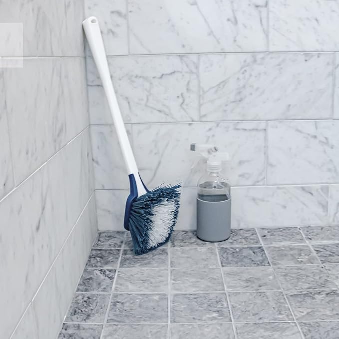 Unger EZ Reach Shower Tub and Tile Scrub Brush, Crevice Bathroom Cleaning Supplies, Non-Scratch Scrubber Tool for Showers, Fixtures, Bathtubs, Drains, Grout, and Marble