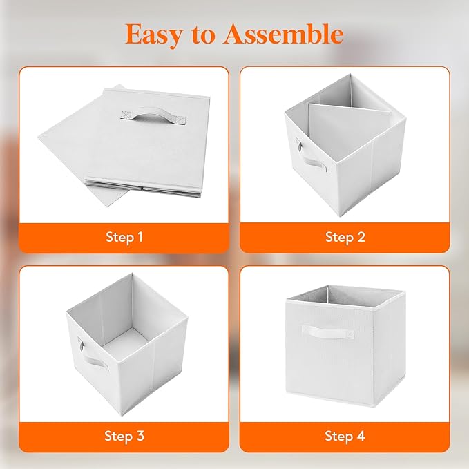 Lifewit Collapsible Fabric Storage Cubes Bins Set 11 Inch, Foldable Cubby Organizers Boxes, 6 Pack Organizing Baskets for Shelf, Closet, Utility Room, Storage Room, 18L White