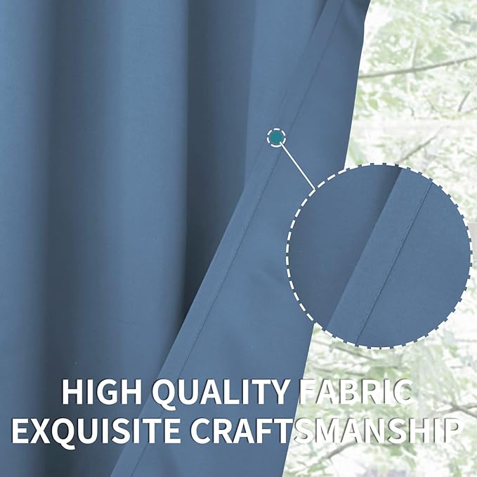 BGment Denim Blue Blackout Curtains for Kitchen Bathroom Window 34 x 40 Inch Long - Half Window Drapes with Rod Pocket Thermal Insulated Privacy for RV Cafe Bedroom, 2 Panels