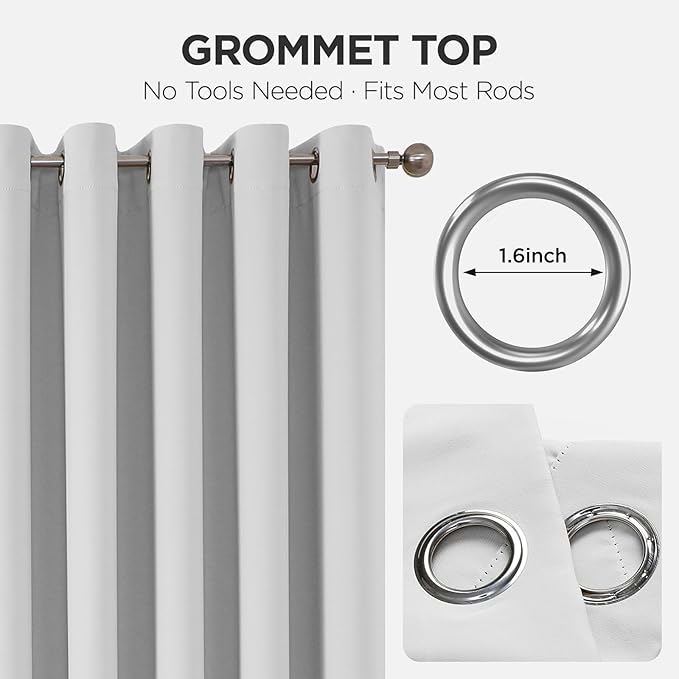 Joydeco Blackout Patio Sliding Door Curtains 108 Inches Long, Grommet Privacy Room Divider Curtains, Extra Wide Thermal Blackout Drapes for Bedroom Living Room (Greyish White, 70Wx108L, 1 Panel)