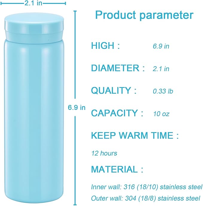 10oz Mini Water Bottle Stainless Steel Thermos Small Flask - Insulated Vacuum, Leak Proof, Keeps Drinks Hot/Cold - Ideal for Coffee, Tea, Water-6PC