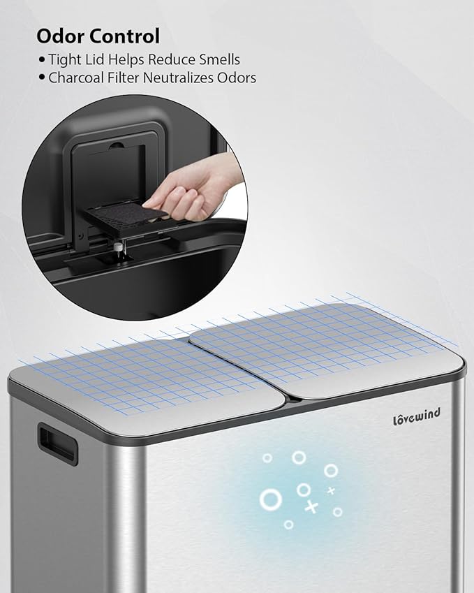 Lovewind Trash Can, 2 x 10.5 Gallon (2 x 40 L) Garbage Can for Kitchen Dual Compartment Recycling Kitchen Step Trash Bin, Stainless Steel Trash and Recycle Bin Combo with Soft-Close Lid, Silver