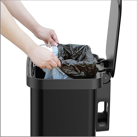 Glad Stainless Steel Step Trash Can, Series 2 with Clorox Protection - Large Black Kitchen Garbage Bin with Soft Close Lid, Foot Pedal and Waste Bag Roll Holder, 20 Gallon