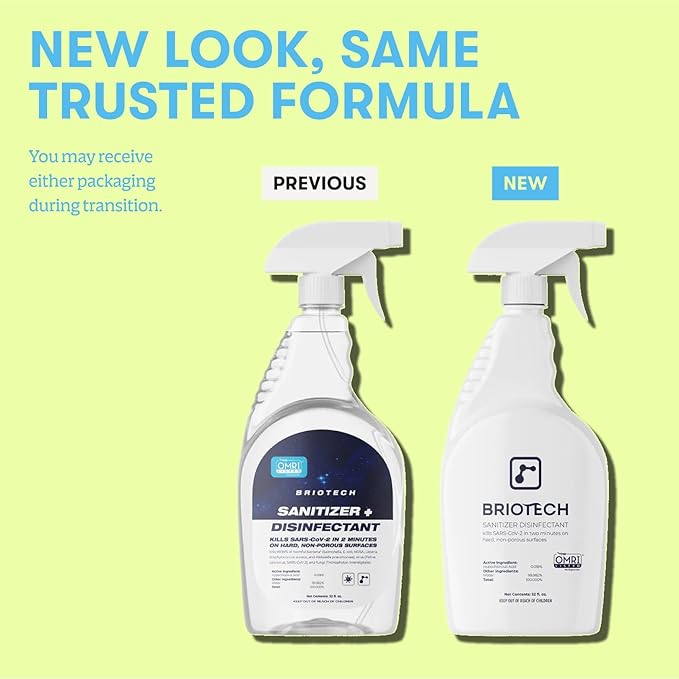 BRIOTECH Sanitizer Disinfectant Hypochlorous Spray, Kill 99.99% of Viruses & Bacteria, Control Mold, Eliminate Odor, Gentle for Nursery & Play Rooms, Food Contact Surface Sanitizer, 8 fl oz (4 Pack)