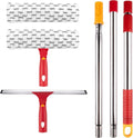 ITTAHO Squeegee for Window Cleaning, 12" Squeegee and 11" Microfiber Scrubber Combi with Stainless Steel Pole, Extendable Window Cleaner for Car, Sliding Door, Shower Glass Door-Swivel Style-2 Pads