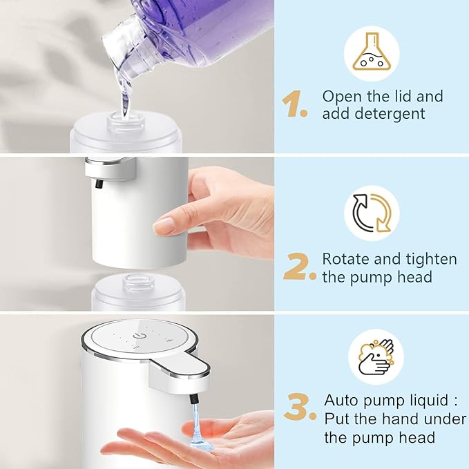 Automatic Liquid Soap Dispenser, Touchless Hand Soap Dispenser Rechargeable, Dish Liquid Soap Dispenser Electric for Bathroom Countertop, Kitchen and Commercial 12.85oz/380mL