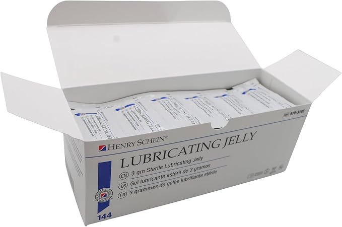 Henry Schein Sterile Lubricating Jelly – 3g Single-Use Packets, Ideal for Medical and Clinical Applications, Convenient Box of 144 Individually Sealed Packets for Hygiene and Precision
